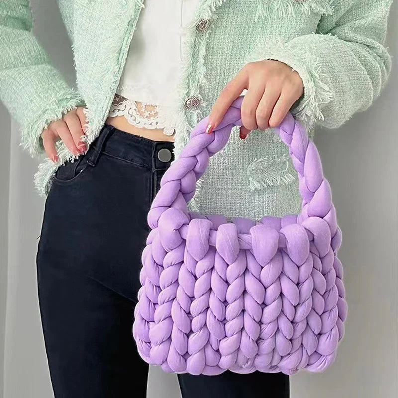 eybag Casual Crochet Women Shoulder Bags Knitted Lady Handbags Handmade Woven Cute Small Tote Bag Trend Female Purses 2024 Winter