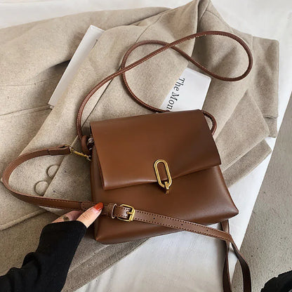 eybag Brown Vegan Leather Double Zipper Flap Crossbody Purse Bag