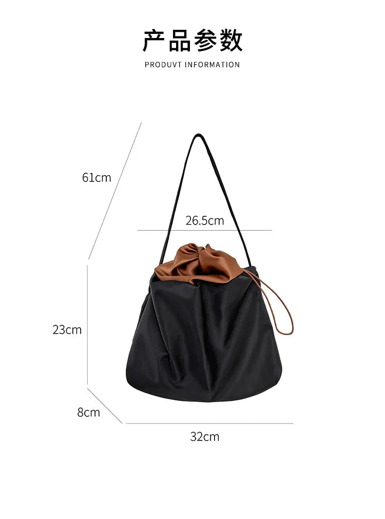 Lkblock Fashion Designer Women Shoulder Bag Casual Drawstring Bags for Women Nylon Handbags Brands Large Bucket Bag Female Commuter Bags