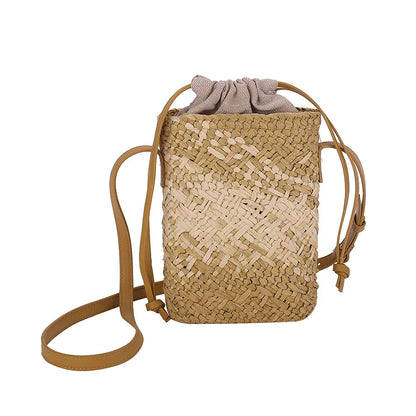 eybag Fashion Woven Straw Ladies Crossbody Messenger Bag Summer Bohemia Beach Rattan Shoulder Pack Small Solid Mobile Phone Coin Pursef