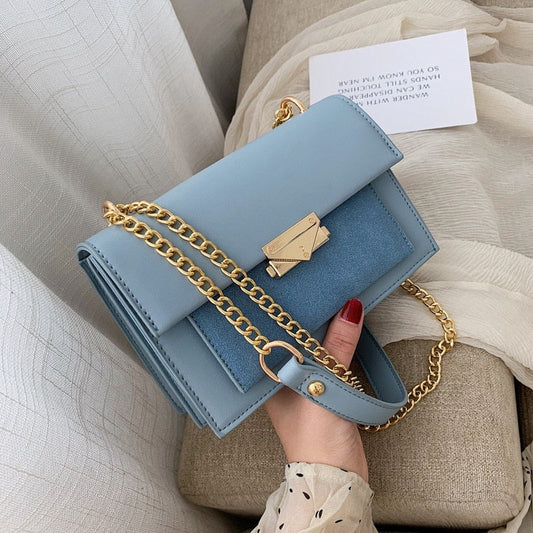 eybag autumn and winter new leather chain flap small square bag casual all-match one-shoulder diagonal bag