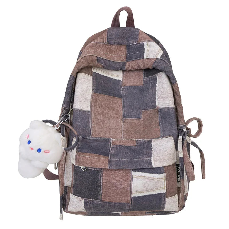 eybag Patchwork Backpacks For Women Plaid Canvas School Bag For Teenage Girls Large Capacity Casual Satchels Korea Style Travel Bags