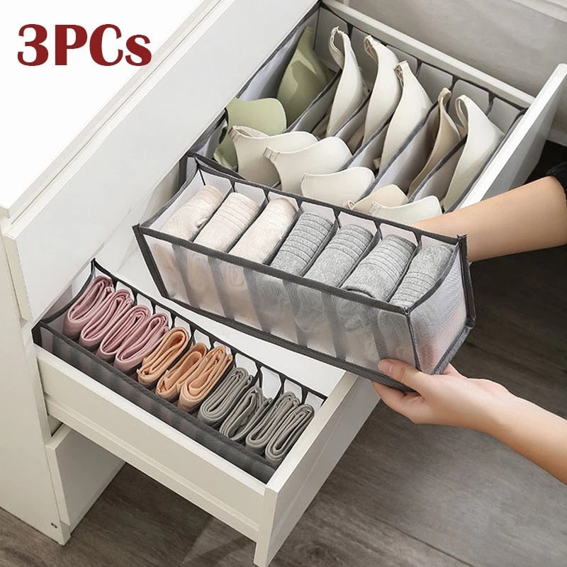 eybag 3PCs/set Underwear Drawer Organizer Storage Box Foldable Closet Organizers Drawer Divider Storage Boxes for Underpants Socks Bra