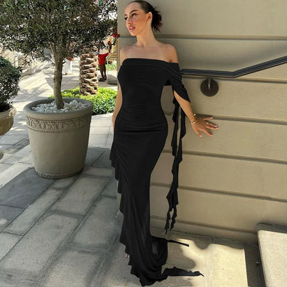 eybag One Shoulder Ruffle Maxi Dress Irrigrual Party Long Dress Evening Birthday Clothes Elegant Outfits Summer