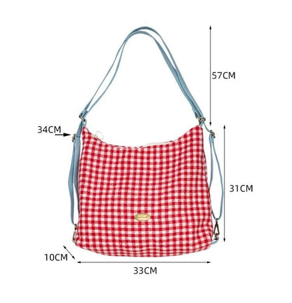 eybag Plaid Red Shoulder Bag for Women Elegant Casual College Style Large Capacity Backpack Cute Sweet 2024 Harajuku Fashion Bag