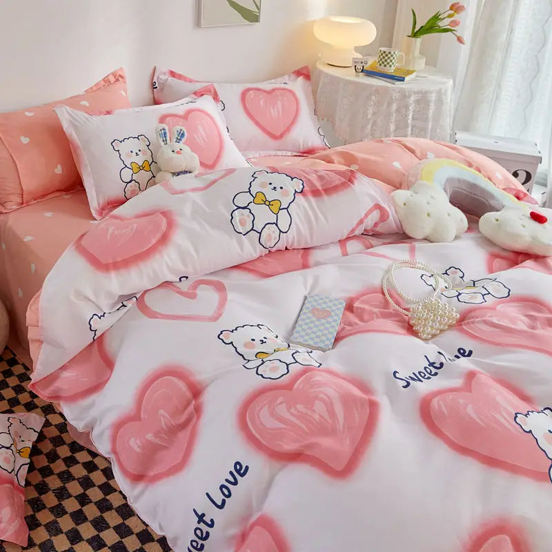 -Orange Bedding Set Girls Boys Bed Linen Sheet Plaid Duvet Cover No Filling 240x220 Single Double Queen King Bedclothes