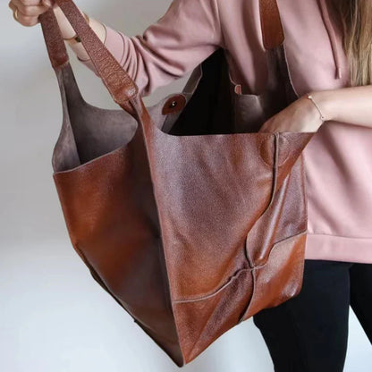 eybag Women Brand Designer MetalLook Luxury Pu Leather Shoulder Bags Casual Soft Large Capacity Tote Handbags Retro Big Shopper Purses