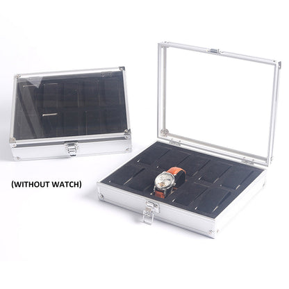 eybag 6/10/12 Slots Watch Box Jewellery Display Storage Case with Glass Top Exquisite Mens Watch Organizer Metal Watch Holder Showcase