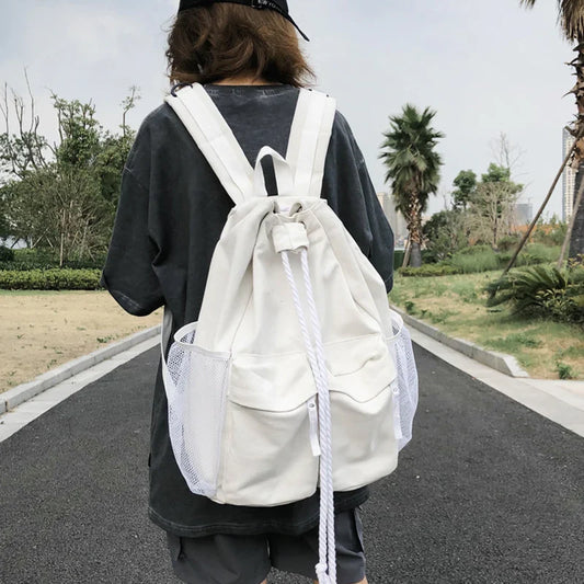 eybag Casual Canvas Women Backpack Schoolbag Harajuku Drawstring Female Backpacks Large Capacity Laptop Bag Travel Daypack Bagpack