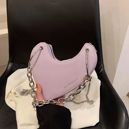 eybag Designer Thick Chain Handbags Women Luxury Ladies Heart Shaped Shoulder Bag Cute Female Clutch Purse Fashion Love Underarm Bag