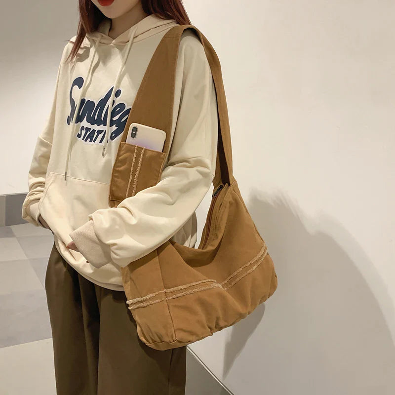 eybag Student's Solid Color Canvas Shoulder Bag Women Messenger Bags Casual School Bag Ladies Travel Shopping Bag Bolsos De Mujer Sac