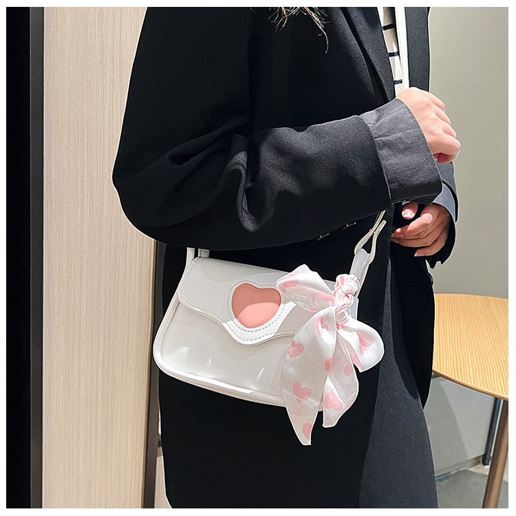 eybag Cute Love Heart Women's Small Square Shoulder Bags Fashion Female Messenger Bag Simple Ladies Crossbody Purse Handbag with Scarf