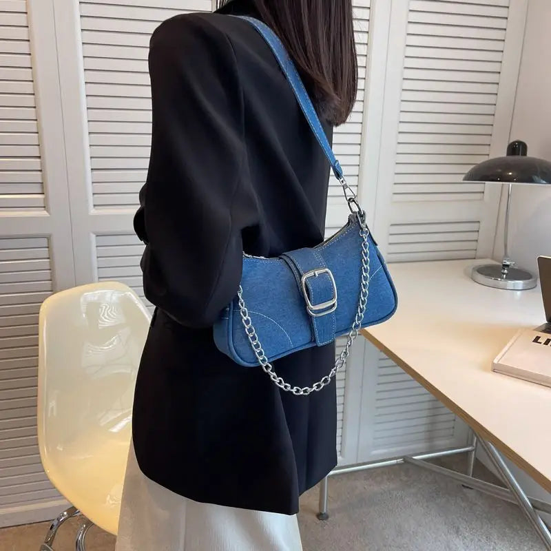 eybag Vintage Denim Women's Shoulder Bag Fashion Ladies Crossbody Bag Chain Small Armpit Bag Handbags Simple Female Underarm Bag Purse