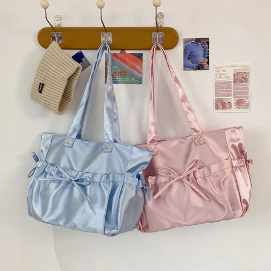 eybag Lolita Kawaii JK Bag Girls Pearl Light Wrinkle Bowknot Shoulder Bag Women 2024 Japanese High School Girls Purses and Handbags