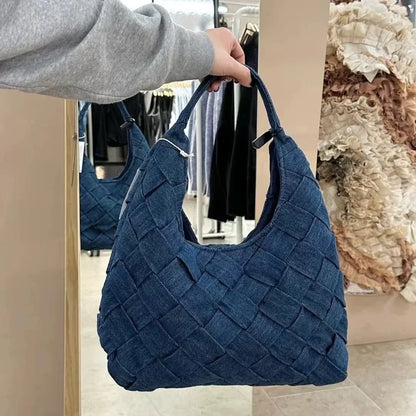 eybag Vintage Shoulder Bag for Women Denim Blue Messenger Bags Large Capacity woven ladies Tote Bag Purses and Handbags