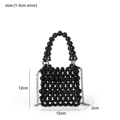 eybag Hollow Out Mini Purses for Ladies Original Handwoven Round Acrylic Beaded Long Metal Chain Purses Summer Evening Party Wallets