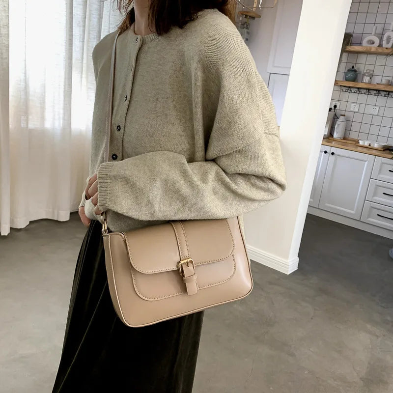 eybag Fashion Retro Versatile Small Square Bag New PU Buckle Zipper Designer Commuter Style Single Shoulder Crossbody Bag