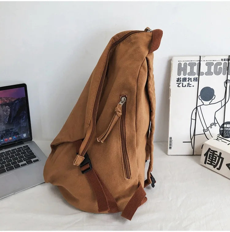 eybag Female Canvas Fabric School Book Laptop Backpack Student Casual Street Travel Soft Cloth Stylish Big Capacity Daily Rucksack Bag