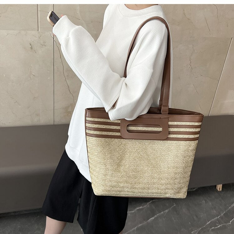 Lkblock Large Capacity Bag 2022 New Bag Women's Bag Summer Popular Woven Straw Bag Shoulder Bag Handbag Beach Resort Style Tote Bag