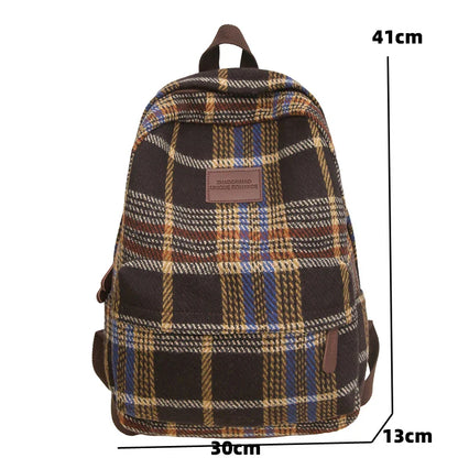 eybag Vintage Plaid Woollen Cloth Women's Backpack Student Book Backpacks for Teenage Girls School Bags Large CapacityTravel Rucksack