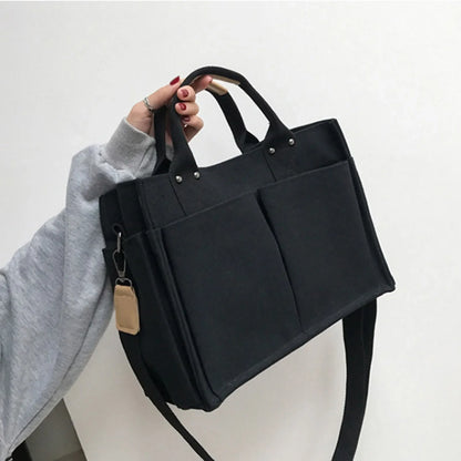 eybag Canvas Simple Totes With Many Pockets Messenger Bags Large Capacity Shoulder Bag Female Big Handbag