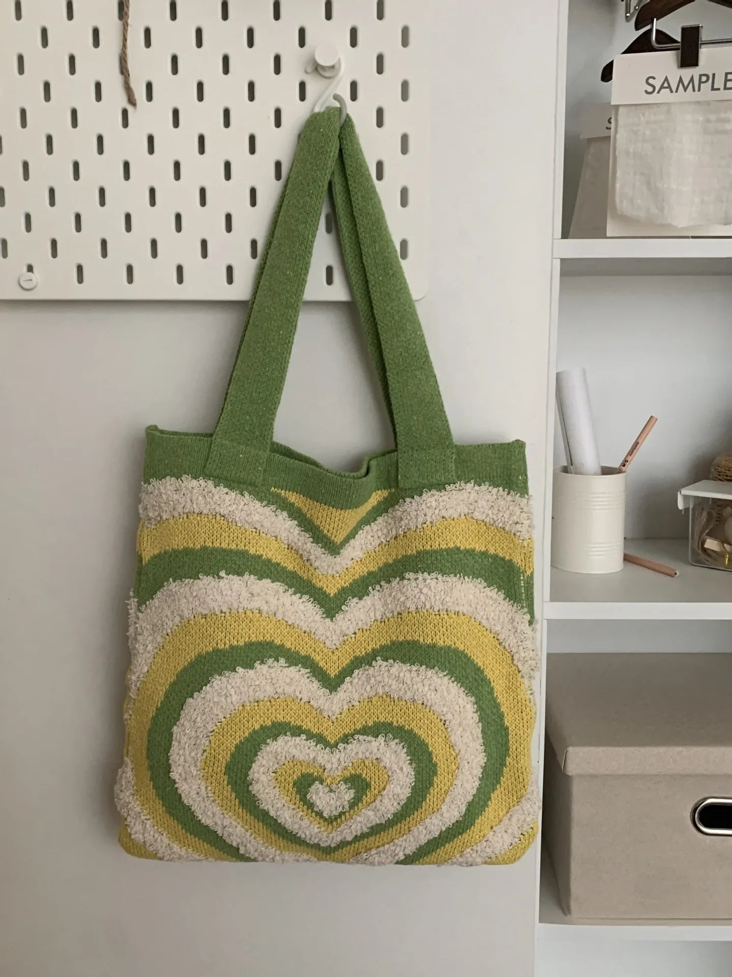 eybag Knitted Heat Pattern Shoulder Tote Bag, Open Top Design With Large Capacity for Shopping, Travel, Gatherings, etc.