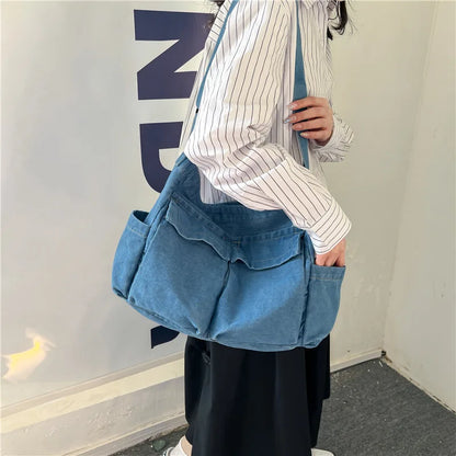 eybag Women Denim bag Korean version of literary shoulder bag handbag retro large capacity Messenger bag women crossbody bag