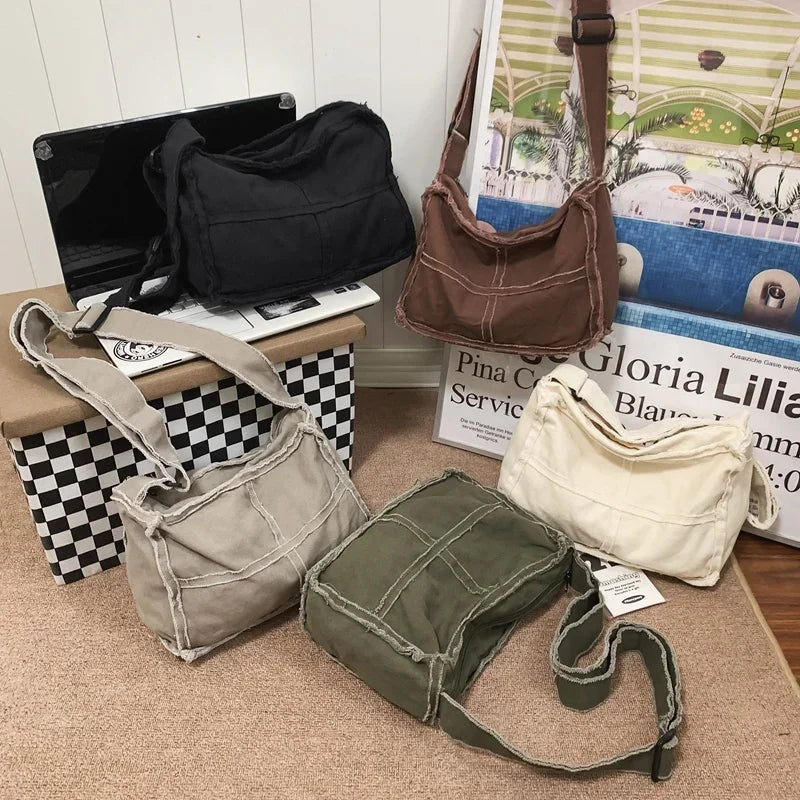 eybag Little Canvas Women Shoulder Bag Female Thick Cloth Small Messenger Bag Retro Vintage Crossbody Bags Unisex Zipper Purse