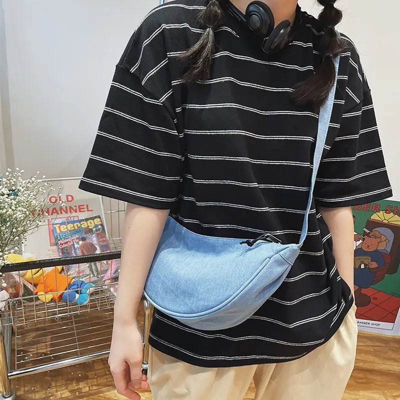 eybag Harajuku Style Students Portable Canvas Hobos Zebra and Cow Pattern Ladies Shoulder Bags Women Solid Color Denim Crossbody Bag