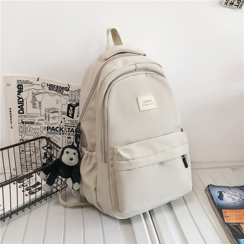 Women's Backpack Solid Color Female Multi-pocket Casual Man Travel Bag High Quality Schoolbag for Teenage Girl Book Knapsack