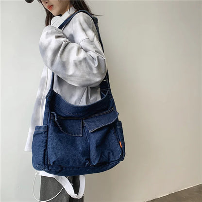 Lkblock Fashion Travel Duffel Women Denim Shoulder Bags With Compartment & Separated Storage Pocket Workout Tote Yoga Handbags