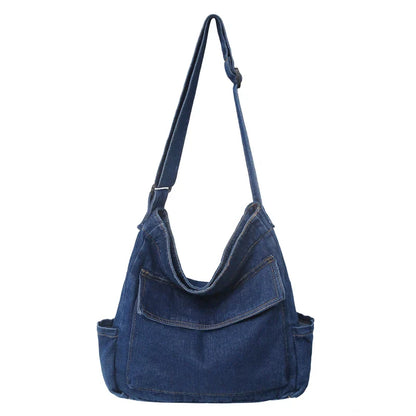 eybag Washed Denim Blue Unisex Shoulder Messenger Bag Women Large Capacity Student Schoolbags Trendy Cool Male Female Crossbody Bag