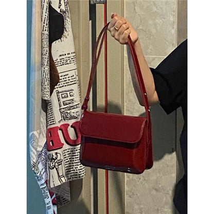 eybag Retro Patent Leather Shoulder Bag For Women Luxury Flap Crossbody Bag Solid Color Underarm Bag Red Crossbody Bag Lady Handbag