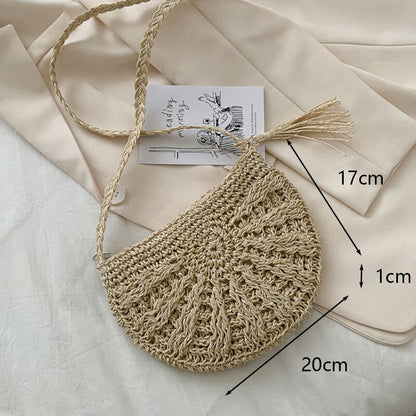 eybag Casual Half Moon Women Straw Rattan Shoulder Bags Wicker Woven Lady Hollow Crossbody Bag Summer Beach Travel Small Handbag Purse