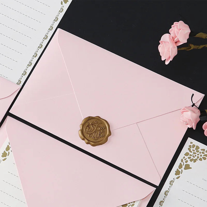 eybag 5pcs Romantic Pink Envelopes European Style DIY Wedding Party Invitations Card Cover Korean Stationery Kawaii Wax Stamp Stickers