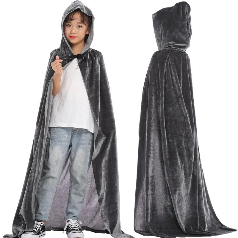 -Halloween Custom Halloween Adult Kids Witch Cloak Cape Hooded Cosplay Costume Death Cloak Carnival Party Halloween Long Cape 8 Colors