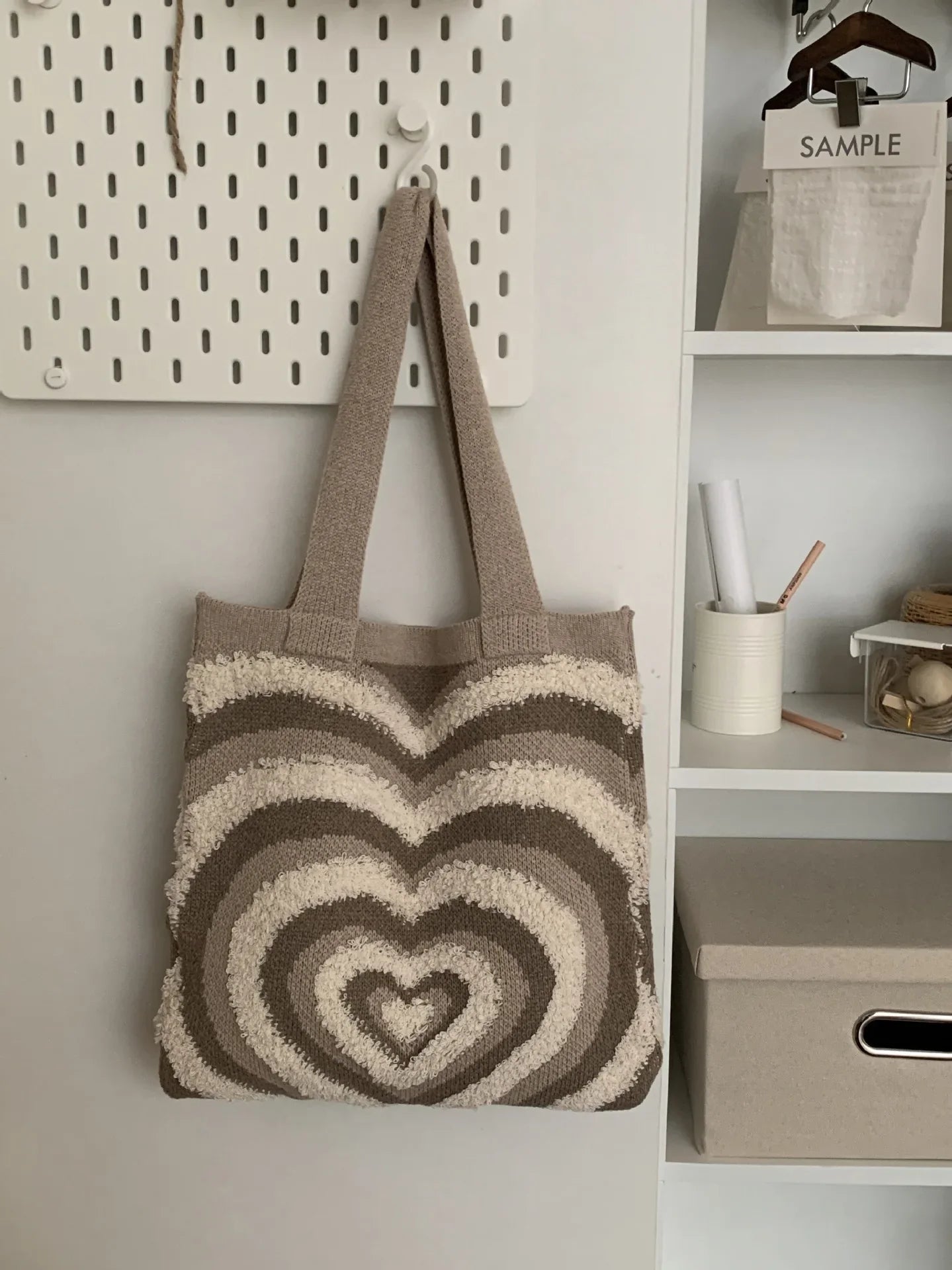 eybag Knitted Heat Pattern Shoulder Tote Bag, Open Top Design With Large Capacity for Shopping, Travel, Gatherings, etc.