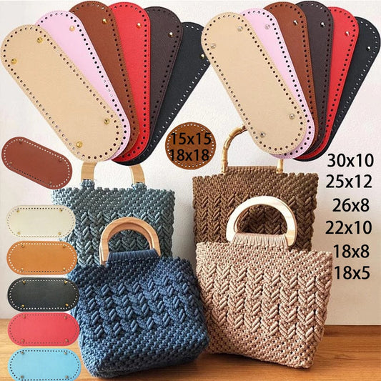 eybag 10 Sizes Handmade Oval Bottom for Knitted Bag PU Leather Wear-Resistant Accessories Bottom with Holes Diy Crochet Bag Bottom