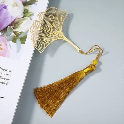 eybag Exquisite Leaf Shape Metal Bookmarks With Tassel Creative Ginkgo Lotus Leaves Book Mark Student Stationery Reading Supplies Gift