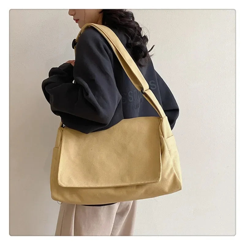 eybag Large Capacity Flap Casual Shoulder Phone Bag New Japanese Crossbody Solid Color Simple Student Canvas Bag