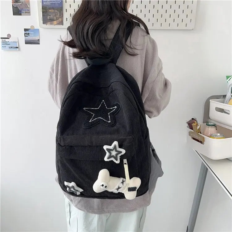 eybag Kawaii Backpack Women Stars Print Soft Corduroy Backpacks School Bags For College Students Cute Bag Mochilas Para Mujer Backpack