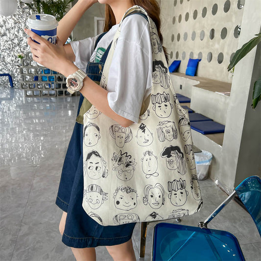 Lkblock Fashion Summer Sweet Shopping Bag College Girls Bookbag Cute Women Casual Shoulder Bag Canvas Character Make Up Bag