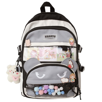 eybag New Multi-pocket Pink Kawaii Girls School Backpack For Teenager Female Book Schoolbag Women Transparent PVC  Nylon Mochila