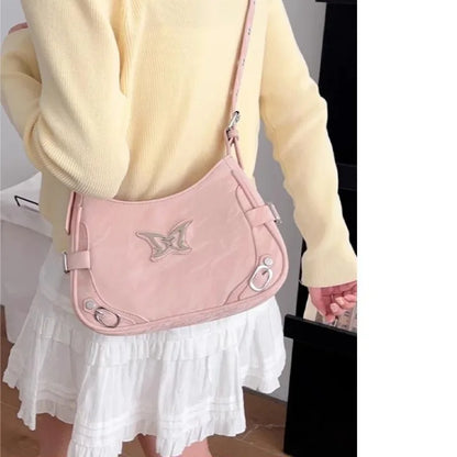 eybag Silver Y2k Womens Shoulder Bag Casual Aesthetic Literary Korean Style Fashion Handbag Summer Butterfly Leather Armpit Bag