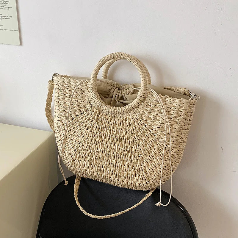 eybag Straw Woven Handbags For Women Handmade Travel Seaside Beach Bag Summer New Handle Bucket Bag Shopping Tote Bag Basket Bolsa 50.99