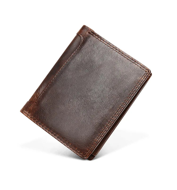 eybag Genuine Leather Men's Short Wallet Retro Bi-Fold Leather Wallet Real Cowhide Card Holder Male Purse with Coin Pocket ID Window