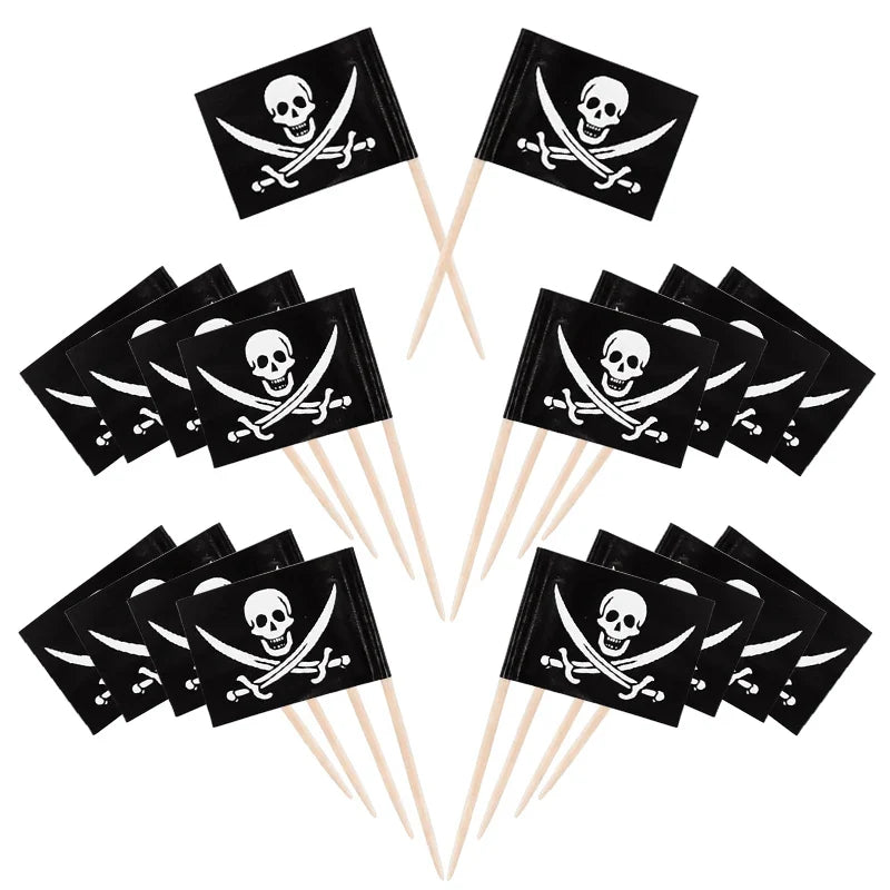 -Pirate Flag Toothpicks Cupcake Topper For Kids Boys Pirate Theme Birthday Party Cake Decoraiton Halloween Cocktail Pick Supplies