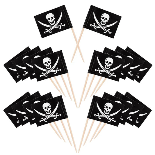 -Pirate Flag Toothpicks Cupcake Topper For Kids Boys Pirate Theme Birthday Party Cake Decoraiton Halloween Cocktail Pick Supplies