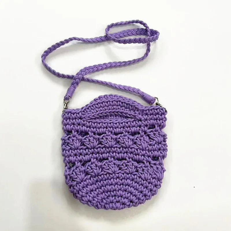 eybag Candy Color Knitting Shoulder Bag Handmade Crochet Handbags Mini Rope Woven Crossbody Bags for Women Designer Hollow Beach Bag