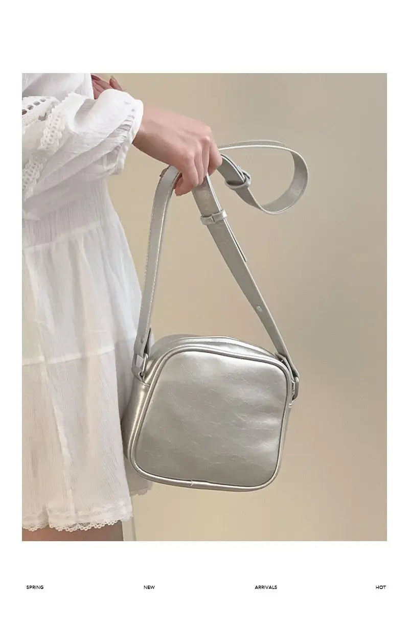 eybag Silver Square Shoulder Bag Women New Harajuku Solid Messenger Bag Pursers Ladies Vintage Crossbody Bags Luxury Designer